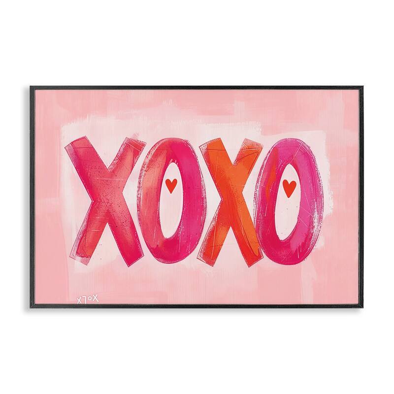Stupell Pink XOXO with Hearts Framed Giclee Art Design By LSR Design Studio - 30 x 20 - Black