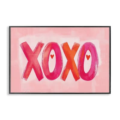 Stupell Pink XOXO with Hearts Framed Giclee Art Design By LSR Design Studio