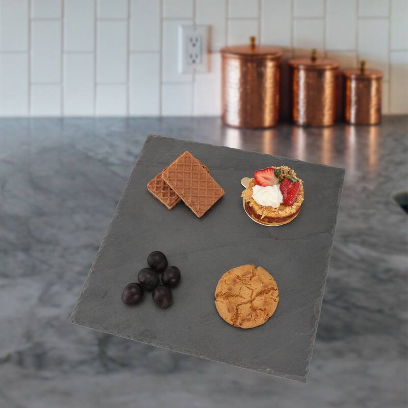 Creative Home Genuine Slate 12" x 12" Square Food, Cheese, Dessert Serving Board, Serving Platter