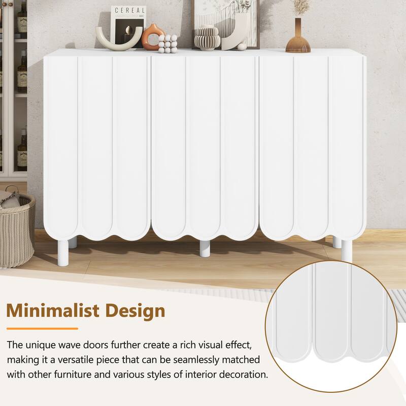 Roomfitters Minimalist Shoe Cabinet with Wave Doors, Sideboard Buffet Cabinet with Adjustable Shelves, Large Storage Cabinet