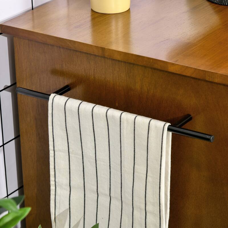 Brown Rubber Wood Kitchen Cart Cabinet with Pull-Out Drawer and Locking Swivel Wheels - 30" L x 18" W x 36.25" H