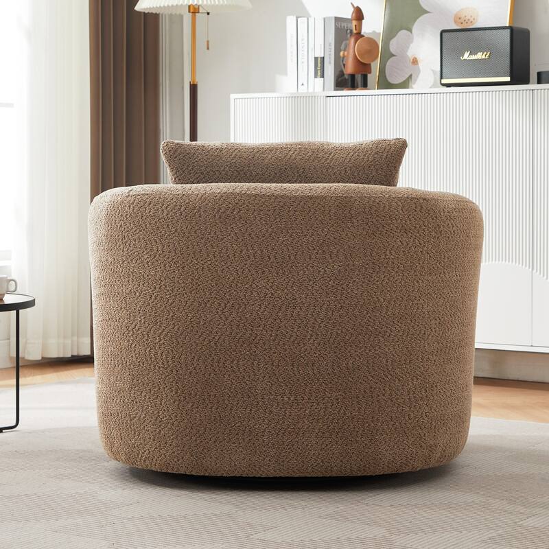 360° Swivel Chair, 38.2" Accent Chair Sofa, Upholstered Swivel Barrel Sofa Chair with a Throw Pillow for Living Room, Bedroom