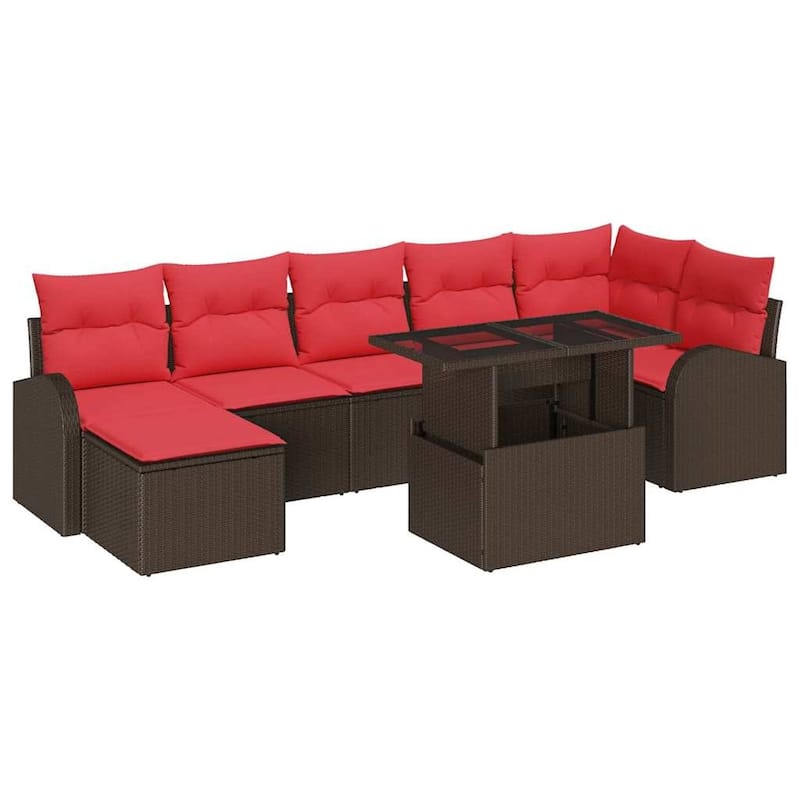 vidaXL 8 Garden Sofa Set with Cushions Black/Brown/Grey Poly Rattan - 113.8 x 48.8 x 27.2