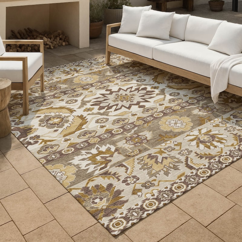 Machine Washable Indoor/ Outdoor Traditional Aspen Chantille Rug - Beige - 3' x 5'