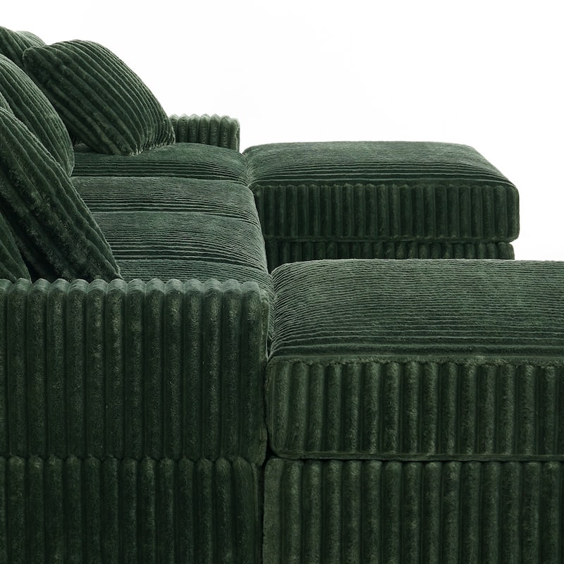 Anne 150" W Upholstered Plush Corduroy Modular Sectional Sofa