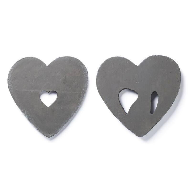 Glitzhome 2-Piece Cement Heart Shaped Paw Prints and Dog Memory Stepping Stones - 10 in