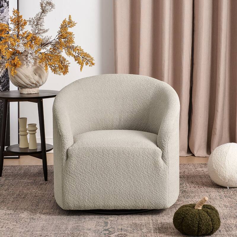 KINWELL 32"W Boucle Upholstered Swivel Barrel Accent Armchair - Oatmeal