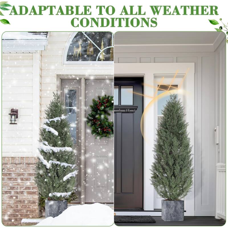 2 Pcs 3 FT Artificial Cedar Trees, Artificial Cypress Topiary Tree with Cement Flower Pot