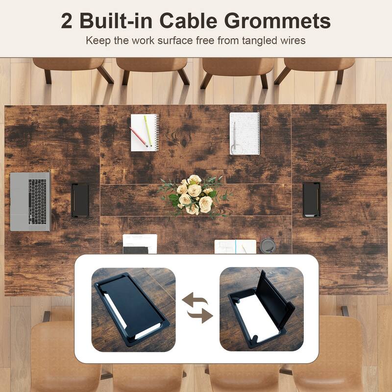 Engineered Wood Conference Table for 10 with Cable Grommets and Metal Frame