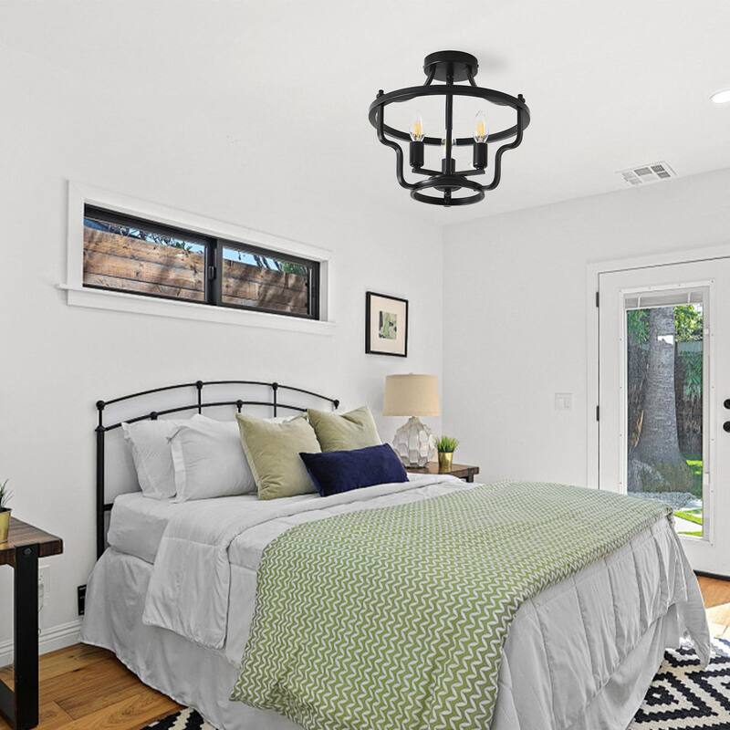 3 Light Semi Flush Mount Ceiling Light - Matte Black