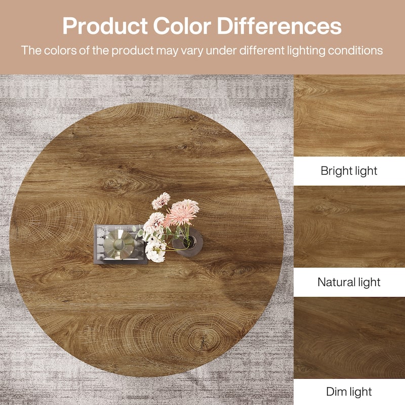 31.7" Round Coffee Table, Rustic 2-Tier Center Table with Storage Open Shelves