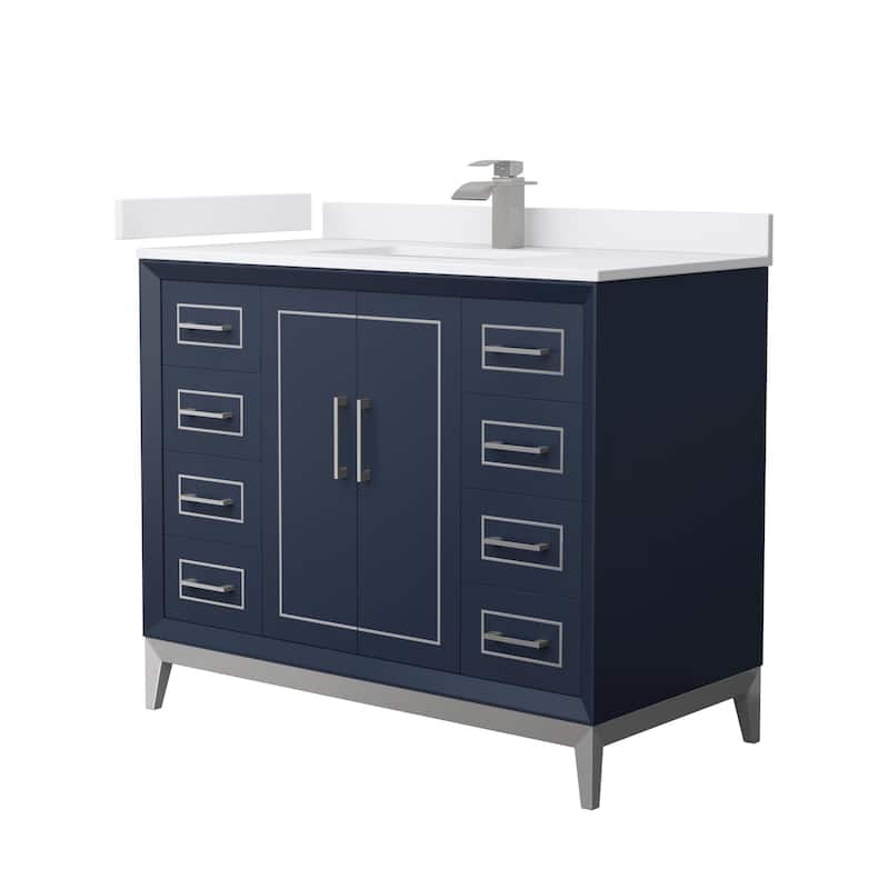 Wyndham Collection WCH515142S-VCA-UNSMXX Marlena 42" Free Standing - Dark Blue / White Cultured Marble Top / Brushed - Painted