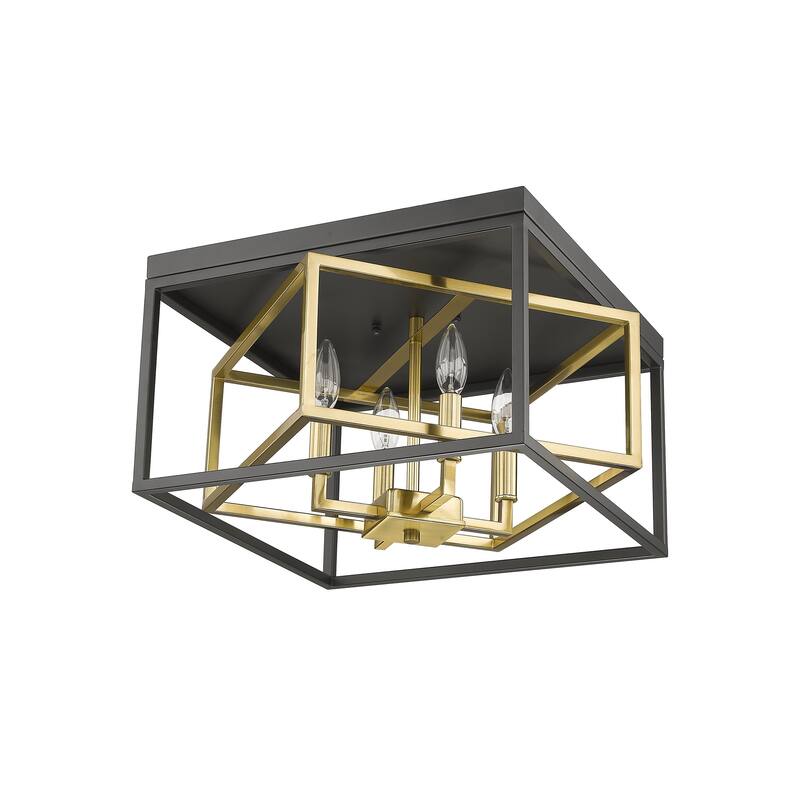 4-Light Black And Gold Interlocked Box Flush Mount