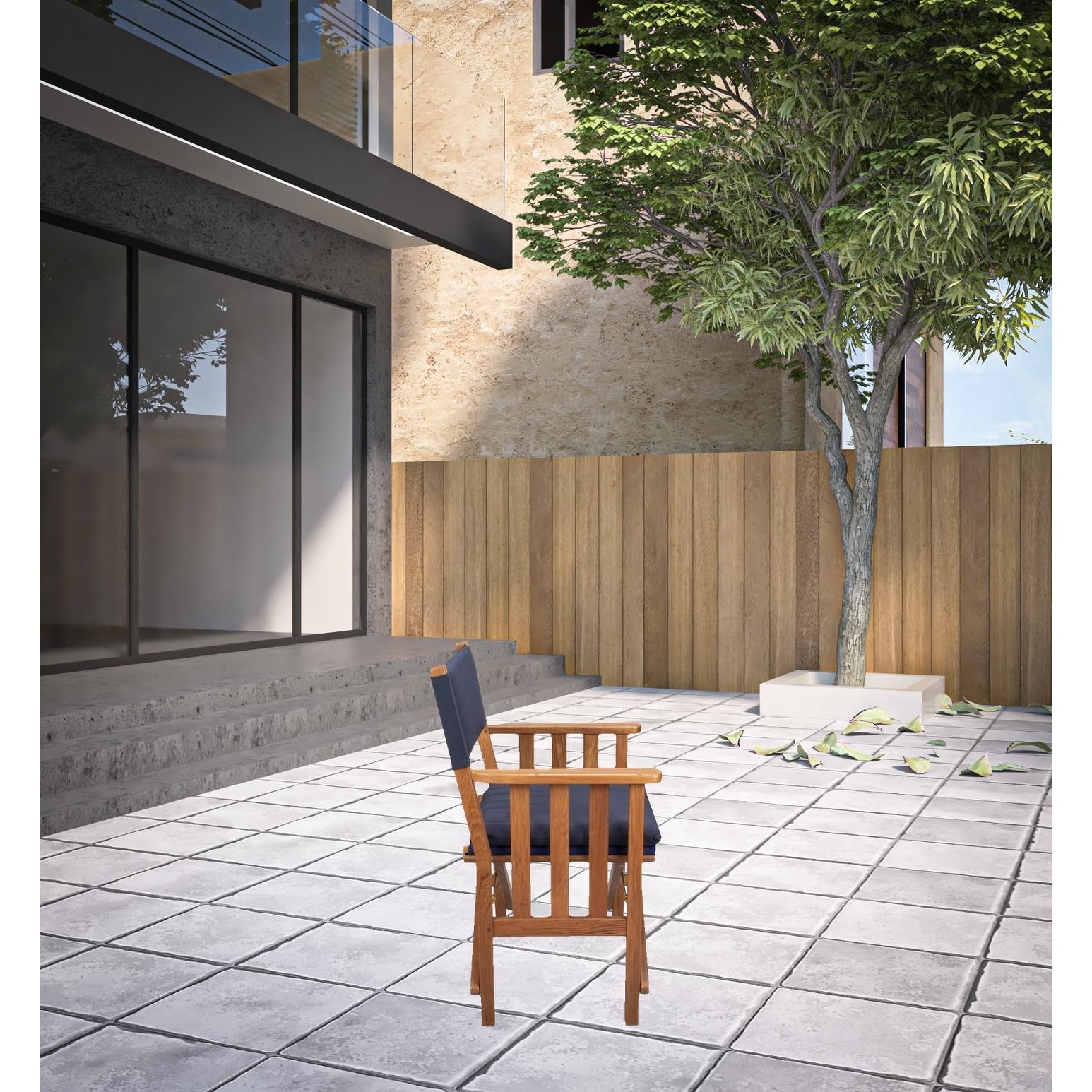 20" Navy Blue and Natural Wood Solid Wood Indoor Outdoor Director Chair with Navy Blue Cushion