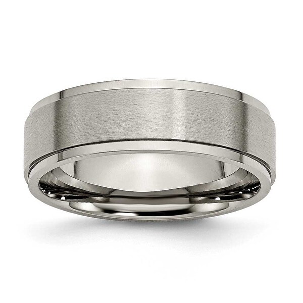 Chisel Ridged Edge Brushed and Polished Titanium Ring (7.0 mm)