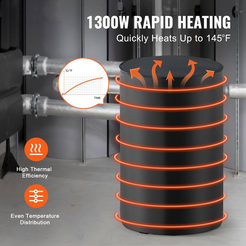 Metal Drum Heater, 1300 Watt, Pail Heating Band for 55 Gallon Barrel - 55 Gallon