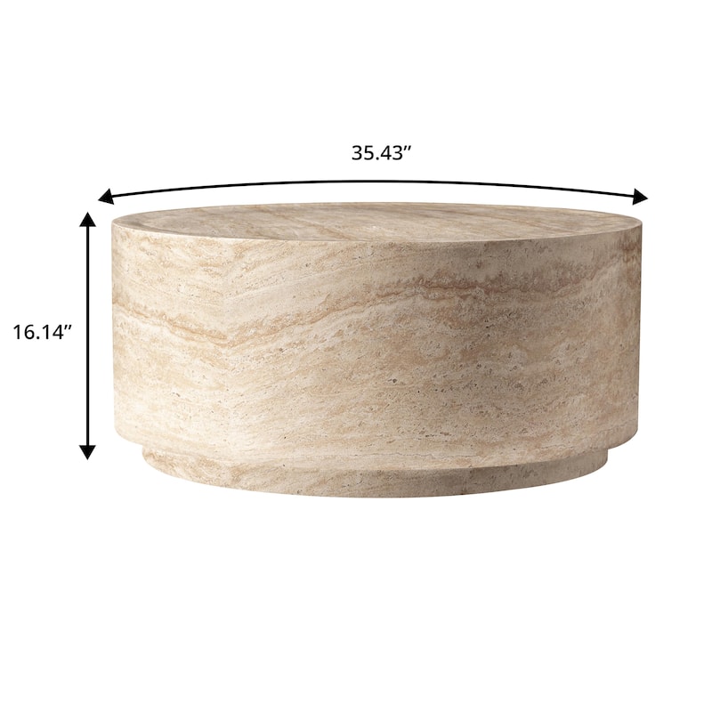 Terra 36-Inch Wide Coffee Table in Fiberstone Round Accent Center Table for Indoor and Outdoor Patio Use