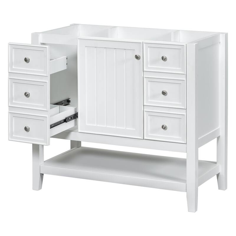 36" Blue Bathroom Vanity Cabinet, Three Drawers, One Cabinet, Open Shelf, Freestanding Design