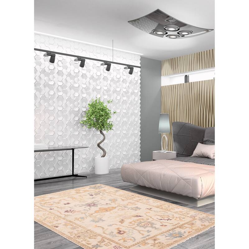 ECARPETGALLERY Hand-knotted Modern Oushak Ivory Wool Rug - 5'1 x 7'11