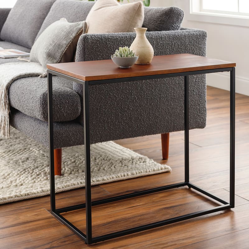 Cumo Modern Rectangular Mixed Material Frame End Table - Brown Wood