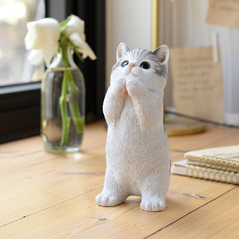 7" H Cat Kitten Statue Praying-Gray