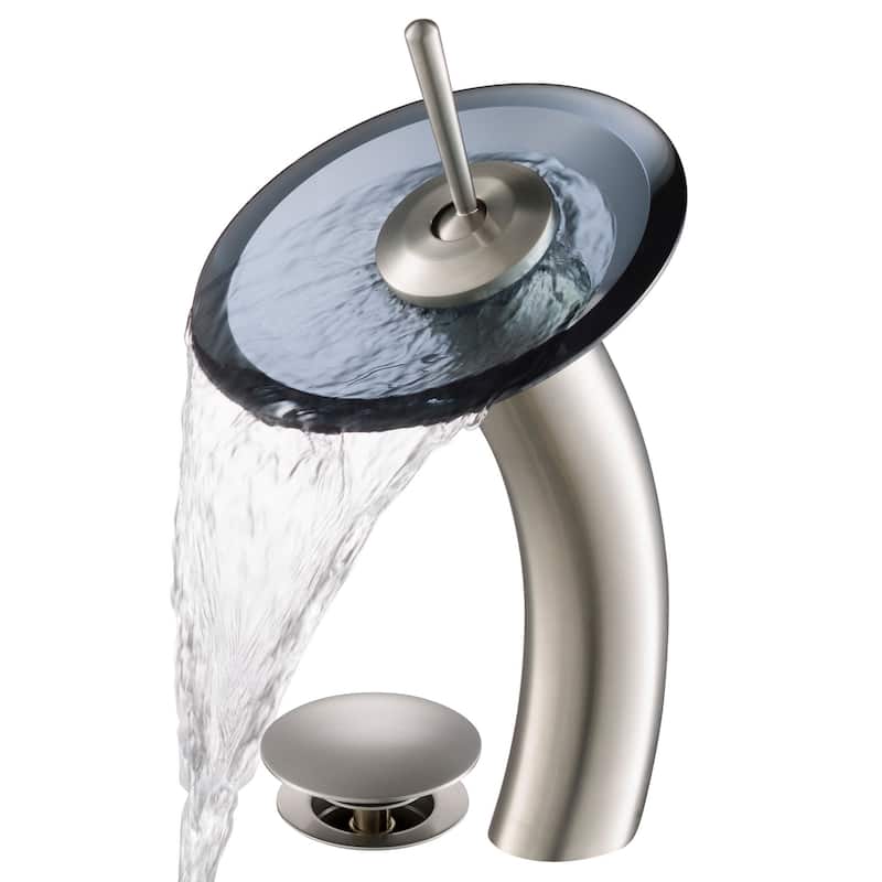 Kraus Waterfall Single Hole Vessel Bathroom Faucet - Metal Pop-Up - Satin Nickel