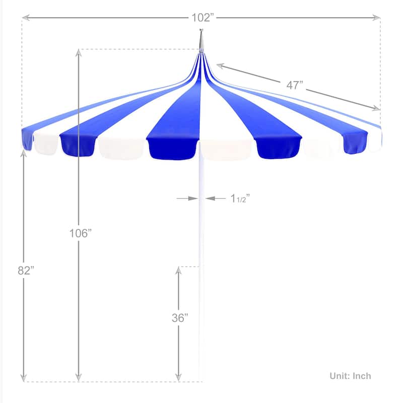 California Umbrella 8.5' Pagoda Series Patio Umbrella White Aluminum Steel Wire Ribs Push Lift Pacific Blue and Natural