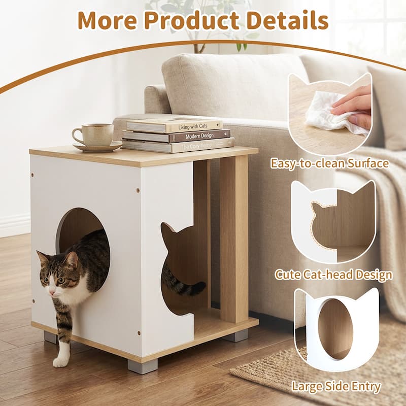 Gymax Cat Bed Side Table w/Head-shaped Entry & Metal Legs Modern End