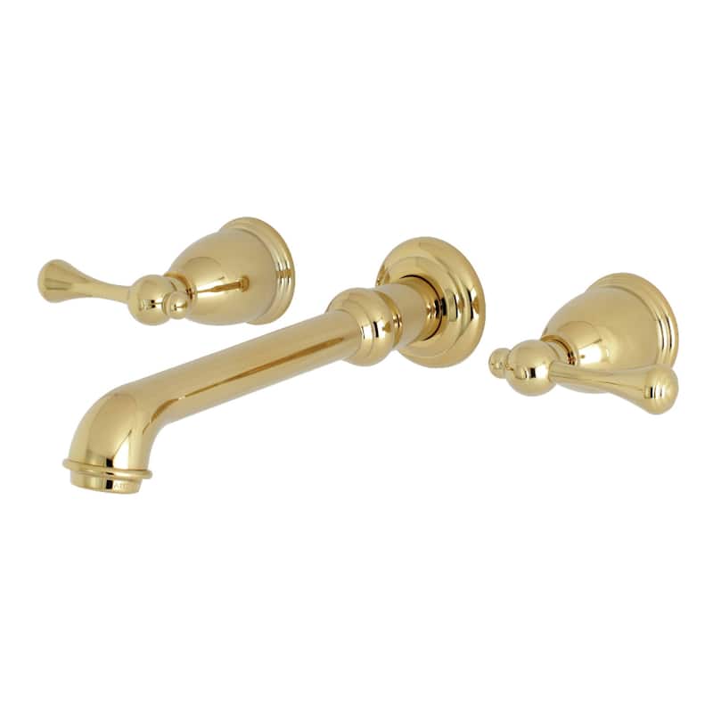 English Country Two-Handle Wall Mount Bathroom Faucet in Polished Brass - Polished Brass
