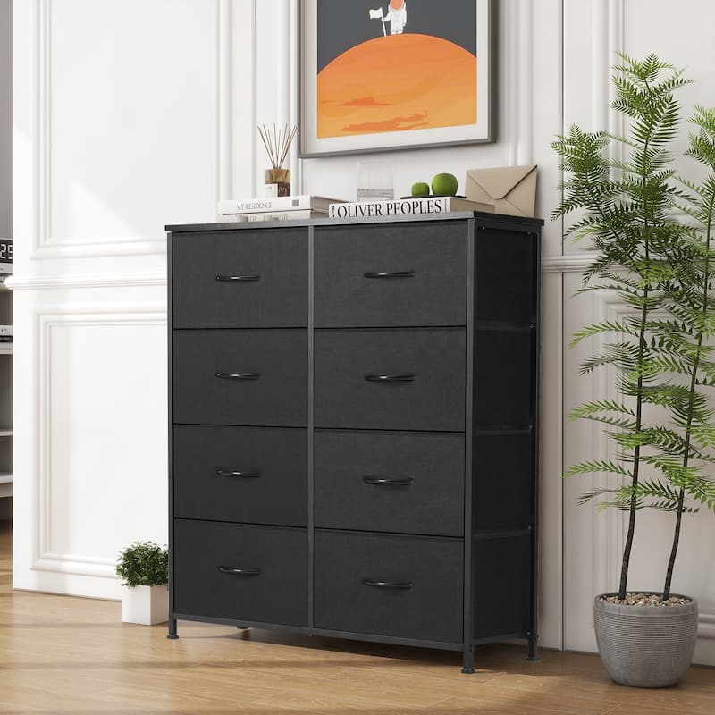 Stylish 8 Drawer Chest of Dressers for Bedroom, Tall Chest Organizer Tower with Wooden Top