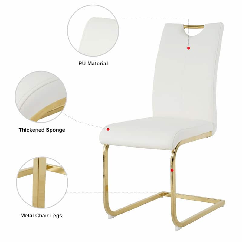 Modern Dining Chair Set - Faux Leather Padded Seats, Gold/Silver Metal Legs