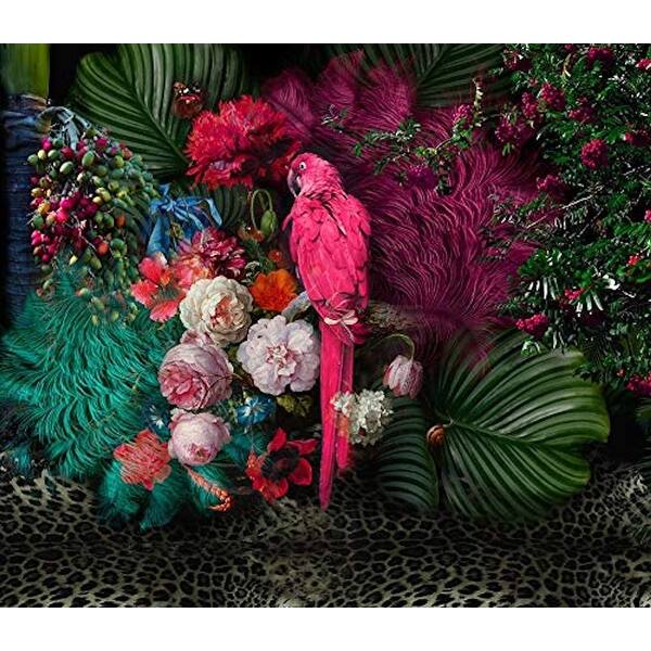 floral colorful peony flower parrot textile wallpaper