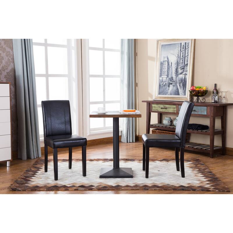 Modern Set of 2 Dining Chairs with Leather Backrest, Cushioned Seat, Solid Wood Legs for Dining Room Living Room Bedroom - Black
