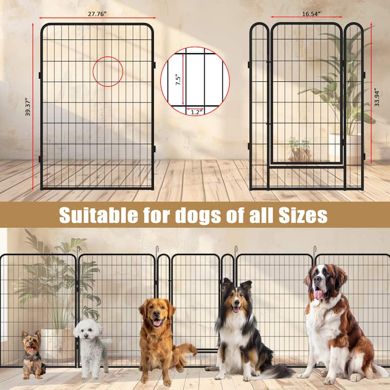 6 Panels Heavy Duty Metal Playpen with door,39.37"H Dog Fence Pet Exercise Pen for Outdoor, Indoor