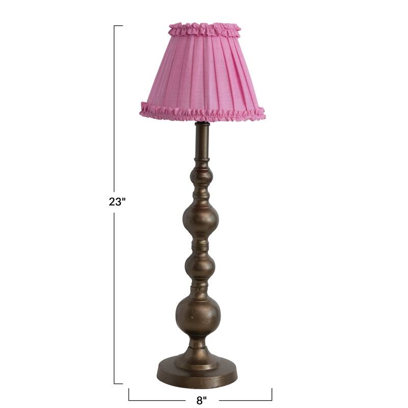 Sculptural Metal Table Lamp with Pleated Shade - 8.0"L x 8.0"W x 23.0"H