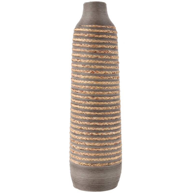 Brown Seagrass Handmade Braided Decorative Vase with Layered Gray Paneling