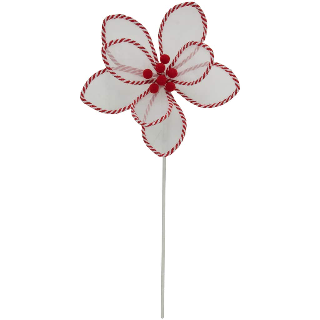 22" Candy Cane Poinsettia Christmas Stem Spray