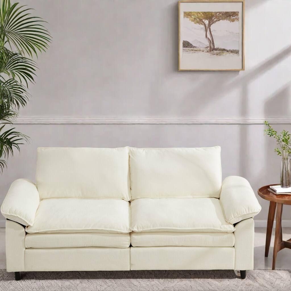80.31" Linen 2-Seat Sofa with Hidden Compartment and Soft Armrests - Sturdy Rubberwood Legs