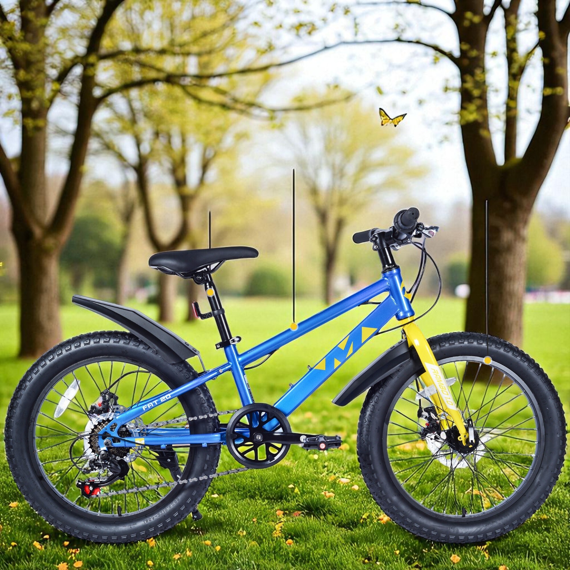 20 Inch Kids Fat Tire Mountain Bike, Boys & Girls 7-Speed Shimano
