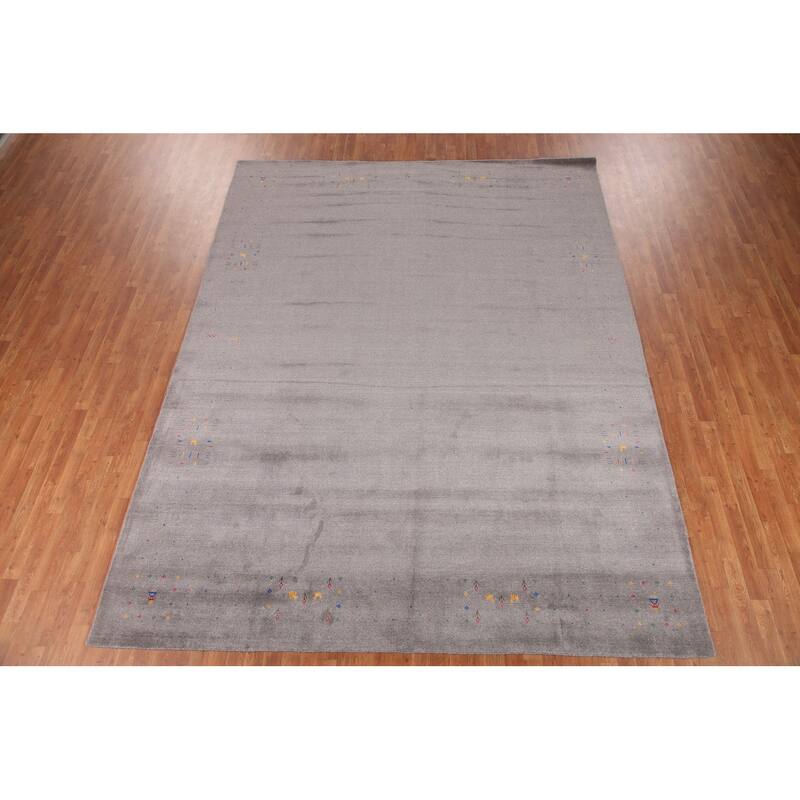 Gray Gabbeh Oriental Area Rug Hand-Knotted Wool Carpet - 9'4" x 12'2"