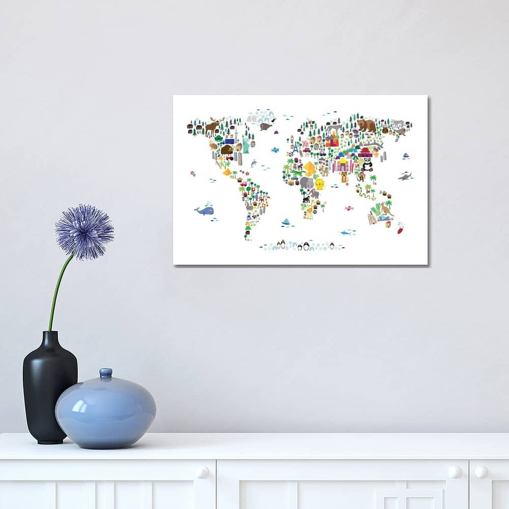 iCanvas "Animal Map of The World" by Michael Tompsett Canvas Print