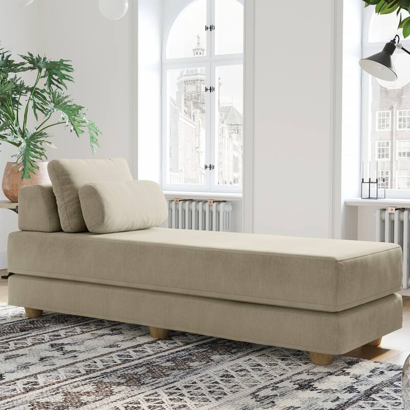 Jaxx Balshan Cushioned Micro-velvet Convertible Chaise Lounge Daybed - Ivory