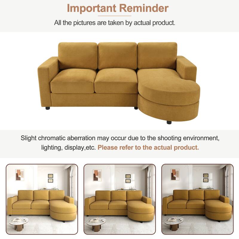 Living Room Chenille L-Shaped Sectional Sofa Set with Curved Chaise Lounge, USB Ports and Side Storage Pockets