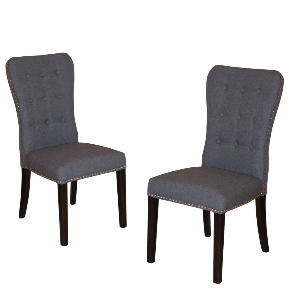 HomeRoots Set of Two Gray and Brown Fabric And Wood Dining Side Chairs - 18 in. x 40 in. x 24 in.
