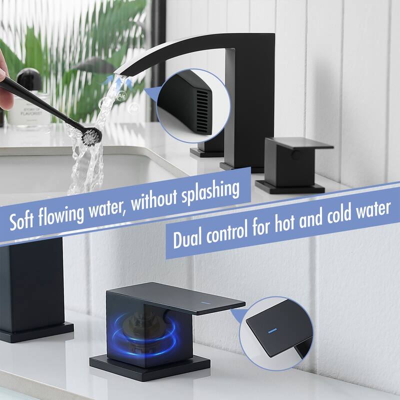 Black Dual Handle 3 Holes Waterfall Bathroom Faucet
