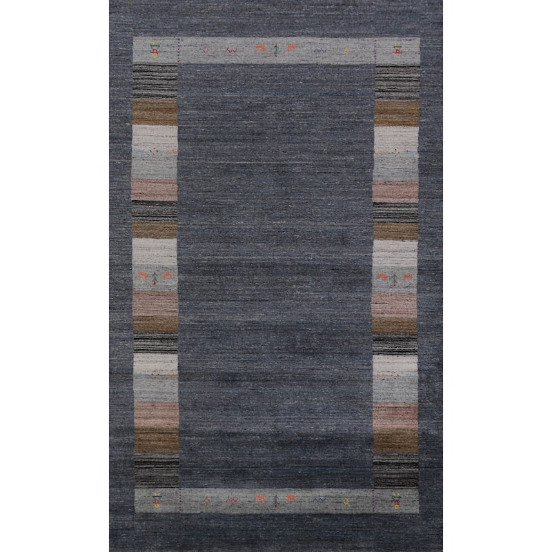 Hand Knotted Oriental 100% Wool Carpet Tribal Tribal Navy Blue & Blues Gabbeh Area Rug - 10' 0'' X 5' 6''