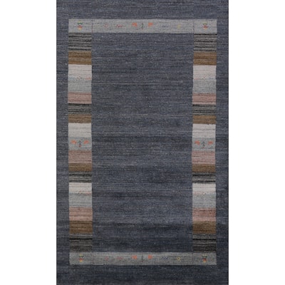 Hand Knotted Oriental 100% Wool Carpet Tribal Tribal Navy Blue & Blues Gabbeh Area Rug - 10' 0'' X 5' 6''