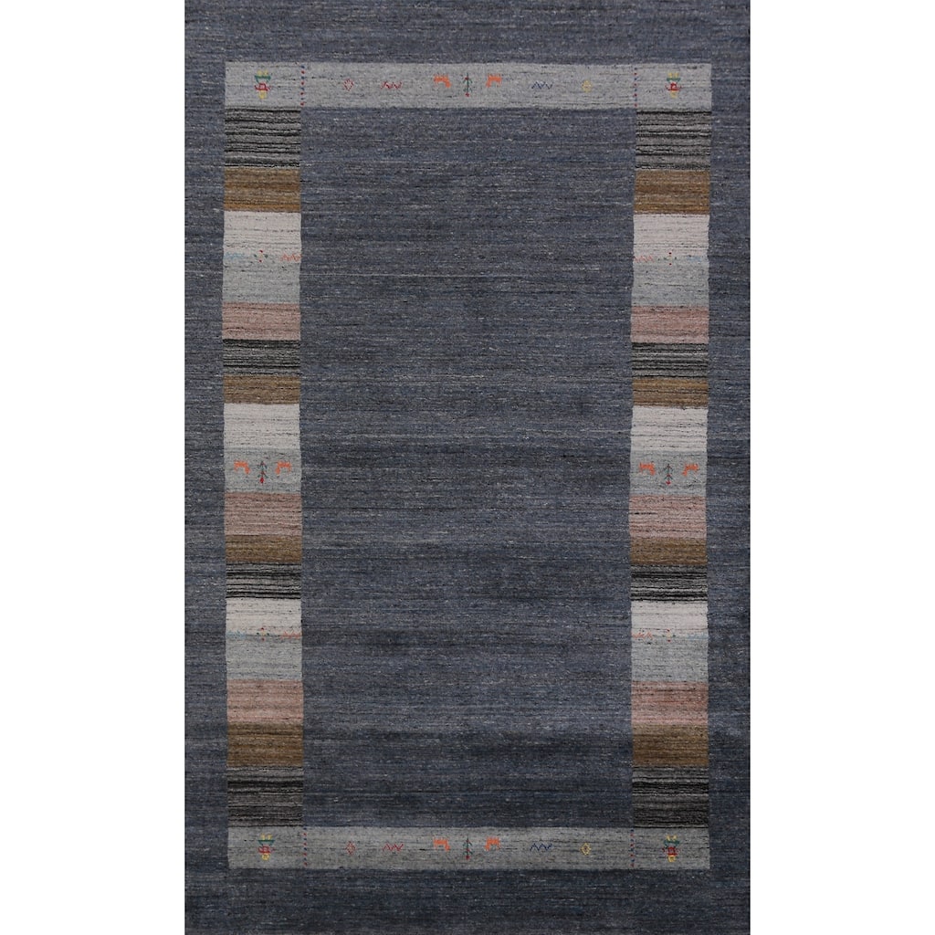 Hand Knotted Oriental 100% Wool Carpet Tribal Tribal Navy Blue & Blues Gabbeh Area Rug - 10' 0'' X 5' 6''