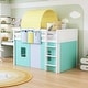 preview thumbnail 2 of 34, Colorful Loft Bed Twin Size Wood Bed Frame Support Loft Bed Rural Life Style with Full Length Guardrail and 3 Pockets