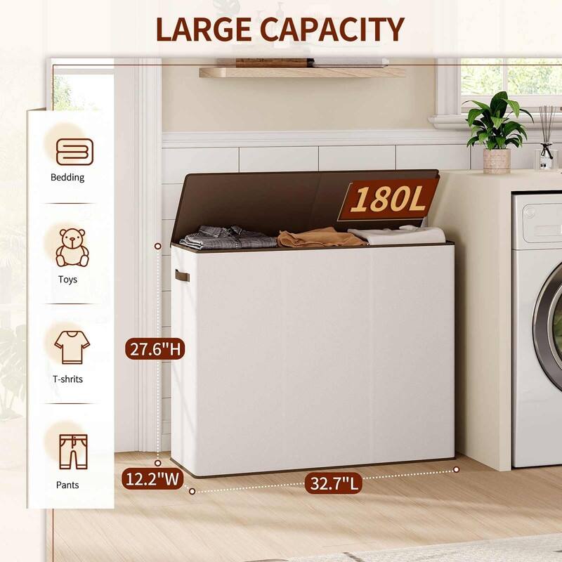 Laundry hamper 3 section - 32.7"L x 12.2"W x 27.6"H